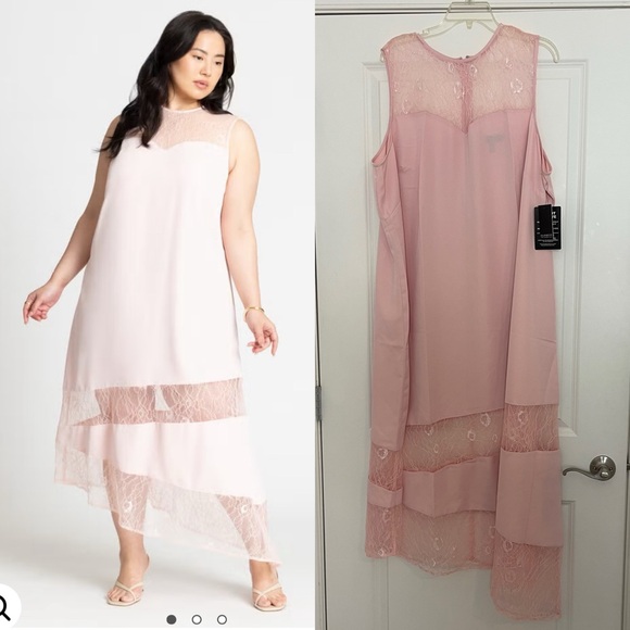 Eloquii Mixed Lace Strawberry Cream Midi Slip Dress Plus Size 24 New - Picture 1 of 7
